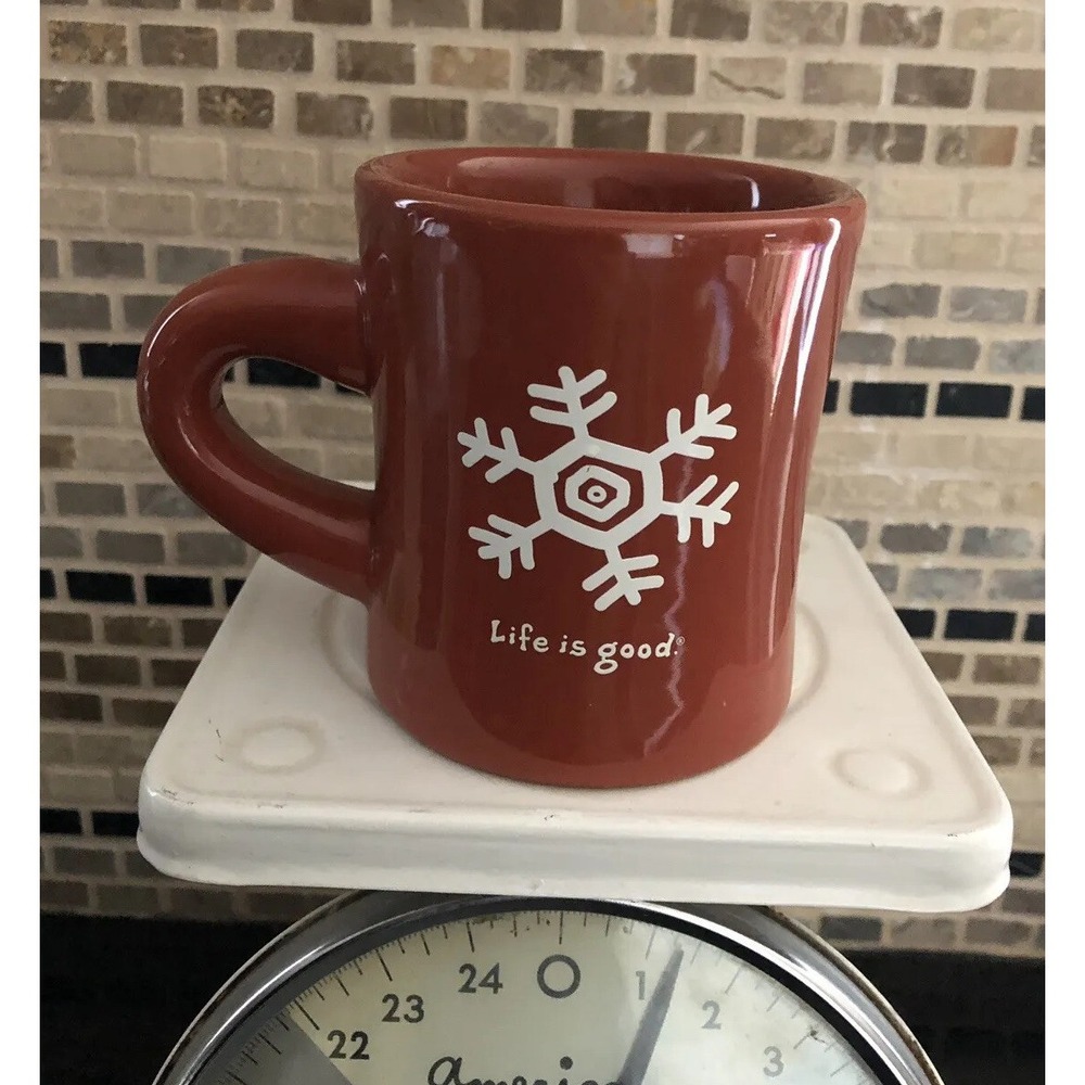 Life Is Good Snowflake Coffee Mug Diner Style Cup Retired EUC